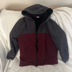 EUC Maroon and Black Lined Zippered Hoodie